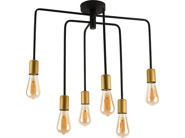 Plafondlamp/Hanglamp 6xE27 Antiek Zwart/Mat Koper