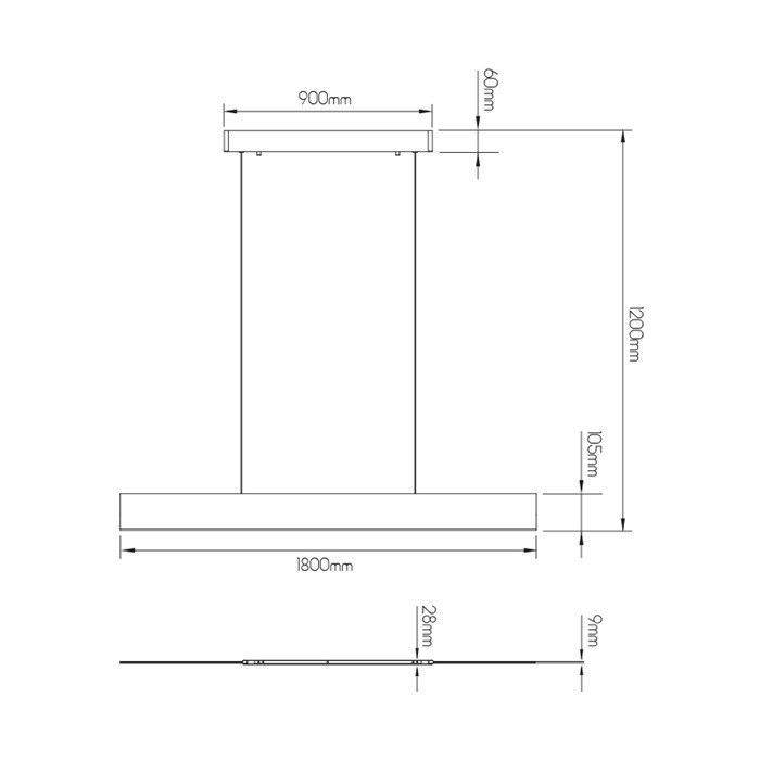 Pendel 180cm 37w 2590lm 3000k zwart