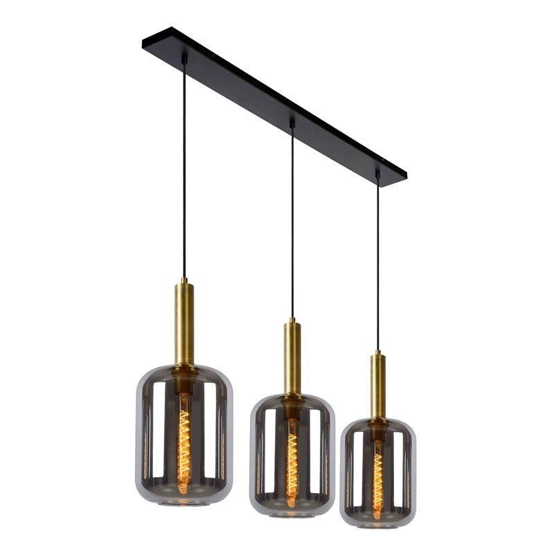 45494/03/65 JOANET Hanglamp 3xE27 Zwart + Mat Goud + Fumé