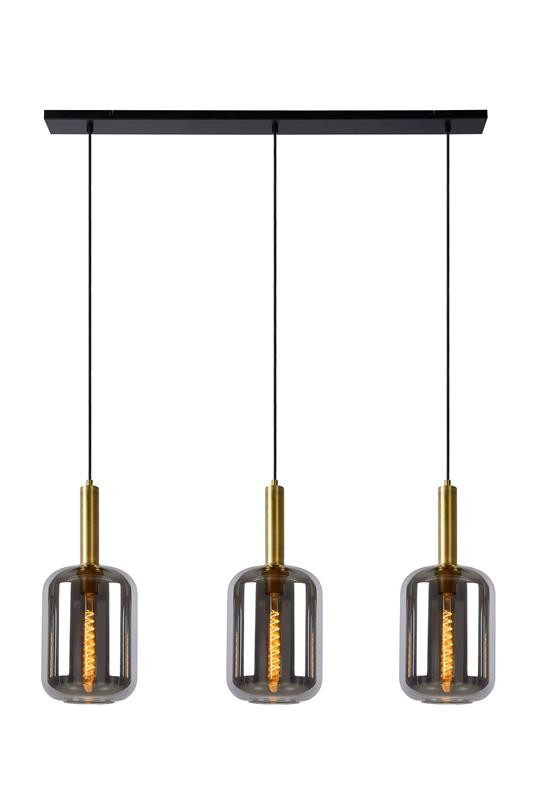45494/03/65 JOANET Hanglamp 3xE27 Zwart + Mat Goud + Fumé