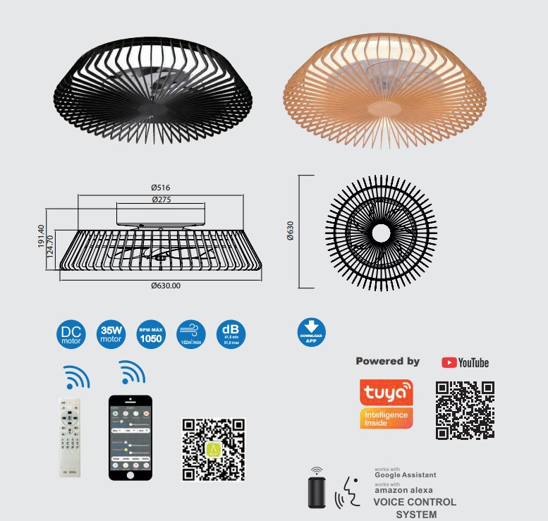 Plafondventilator 70w 4900lm CCT RemCon zwart