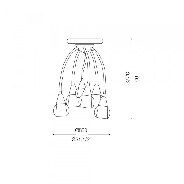Plafondlamp 5xE14 Flexibel + glas