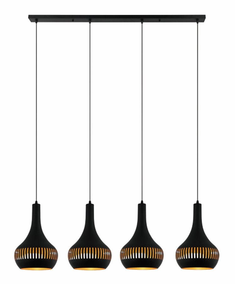 Hanglamp 4xE27 kegel zwart goud