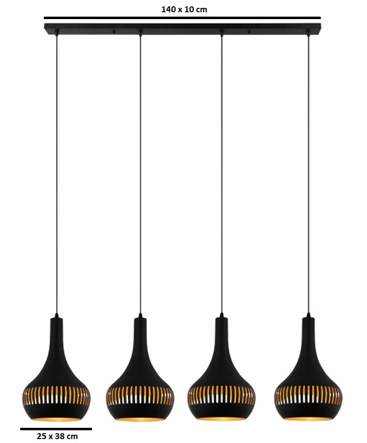 Hanglamp 4xE27 kegel zwart goud