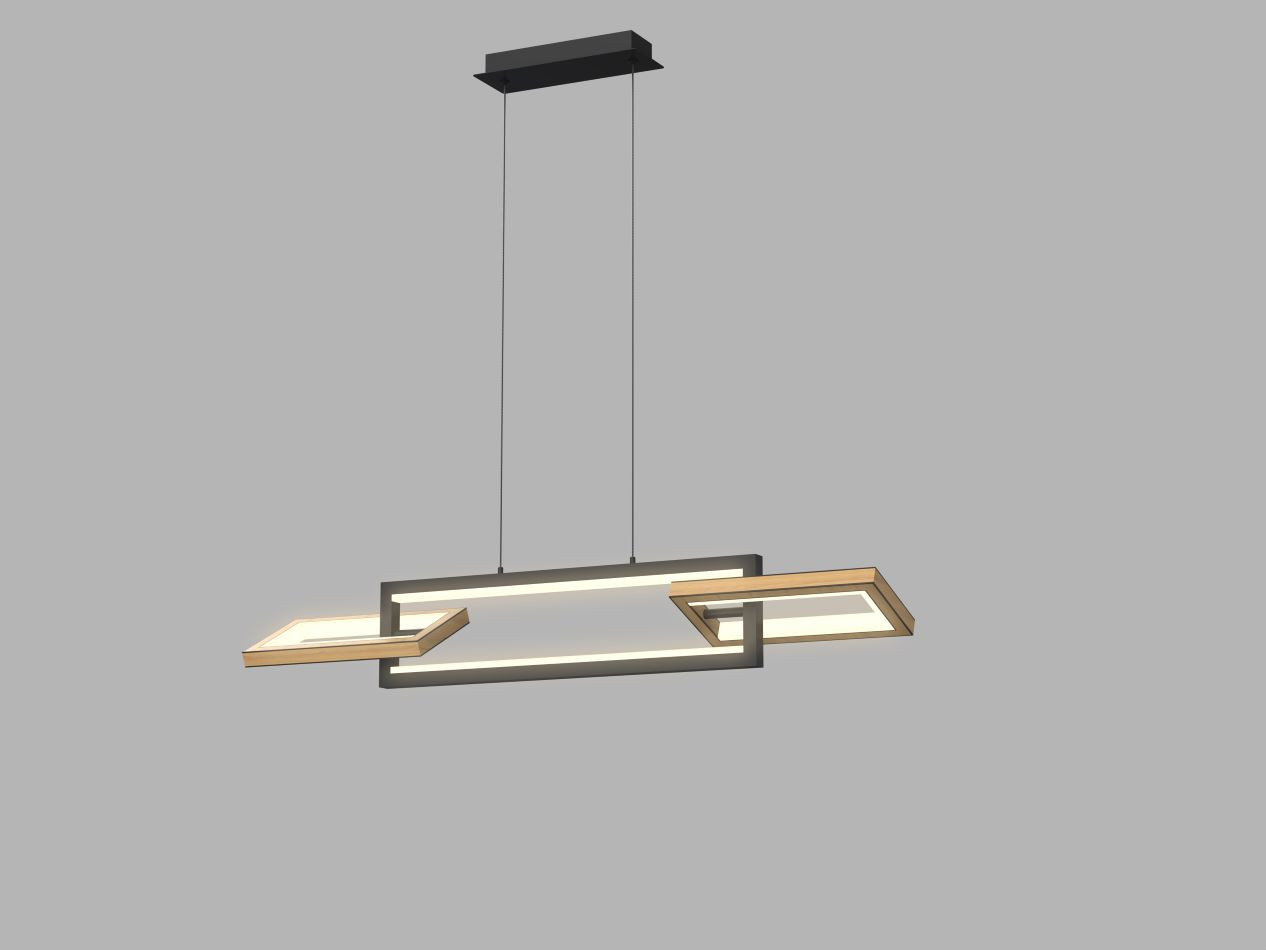 Luster 30w 3000lm 3000k 3Stap Zwart+Hout