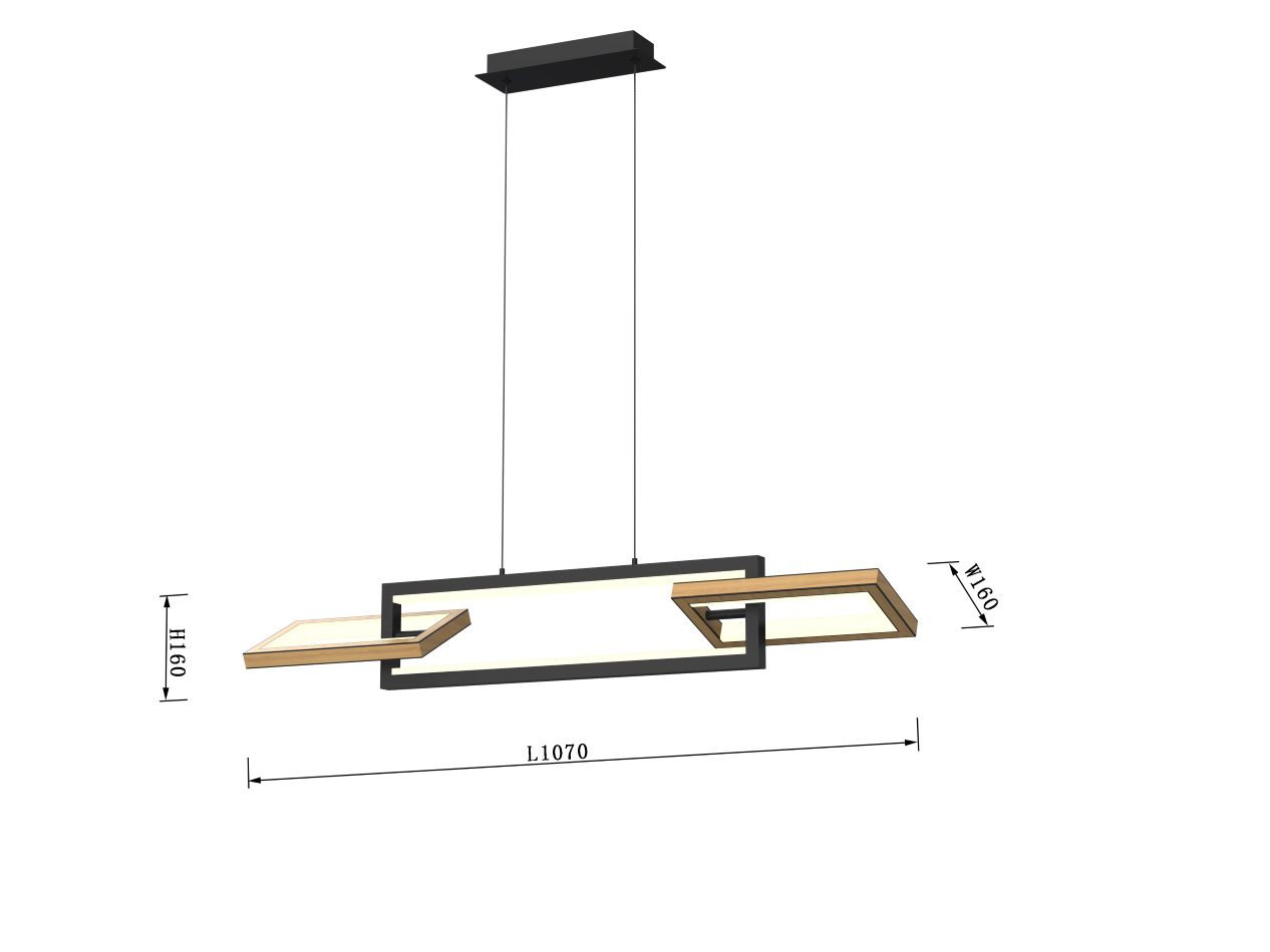 Luster 30w 3000lm 3000k 3Stap Zwart+Hout