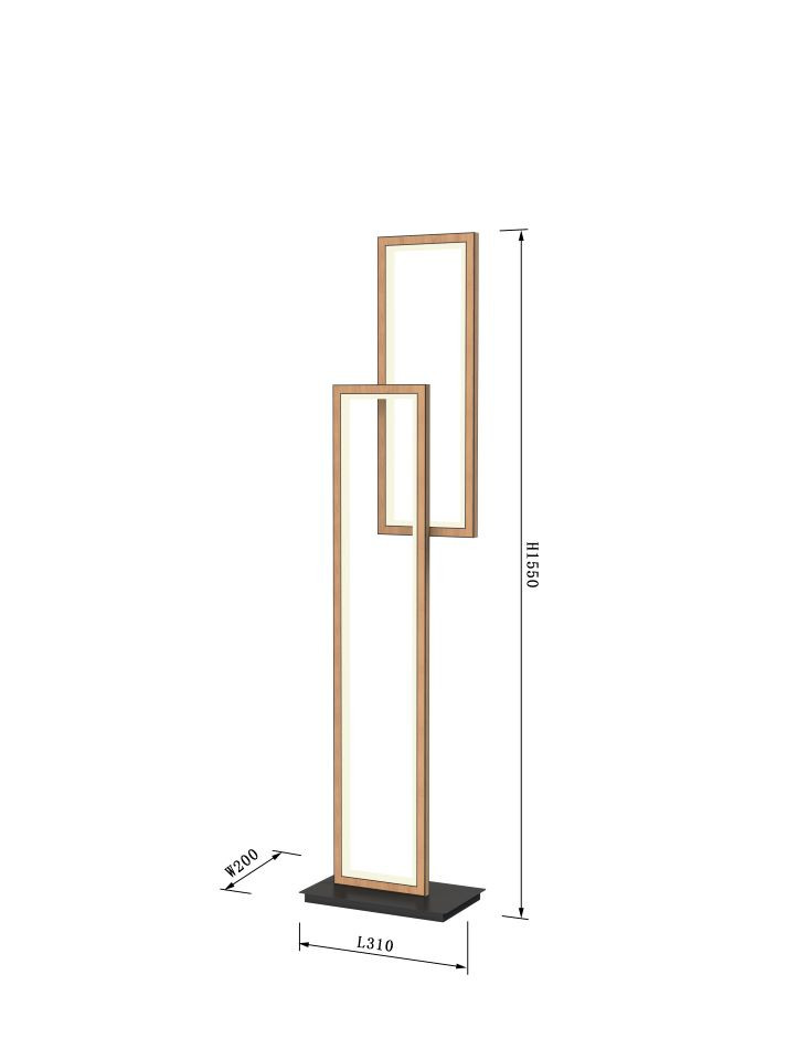 Vloerlamp 24w 2400lm 3000k 3Stap Zwart+Hout