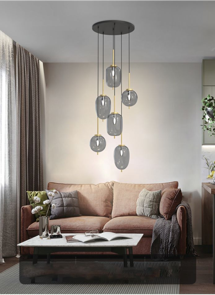Hanglamp 5xE14 Zwart+Goud