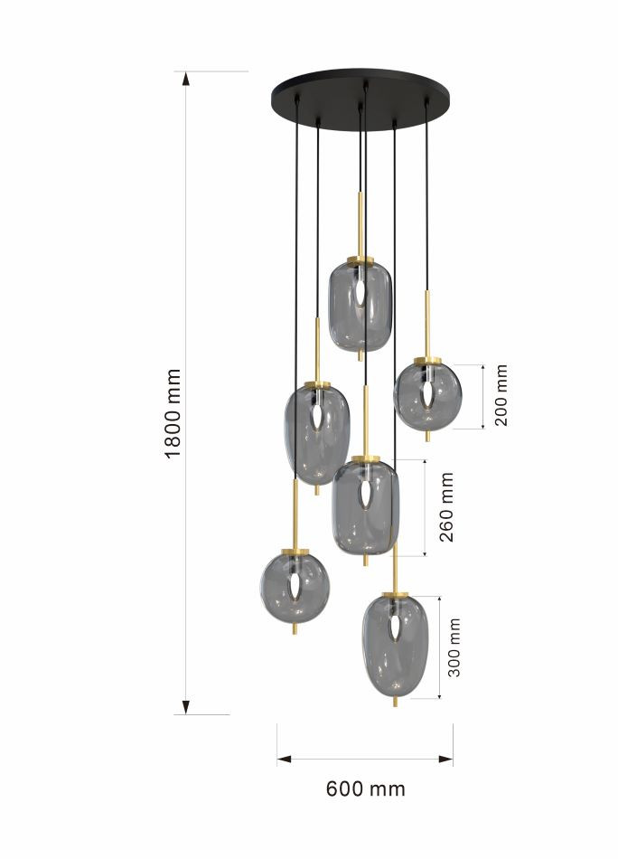 Hanglamp 5xE14 Zwart+Goud