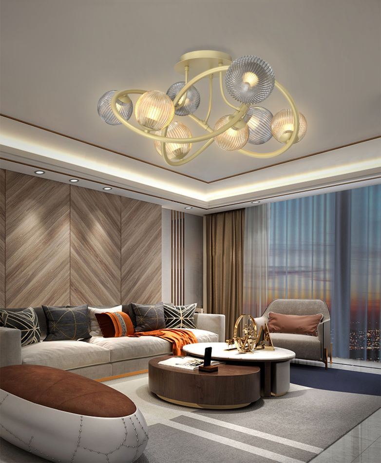 00237/28/02 TROPEZ Plafondlicht 8xG9 Mat goud+Smoke+Amber