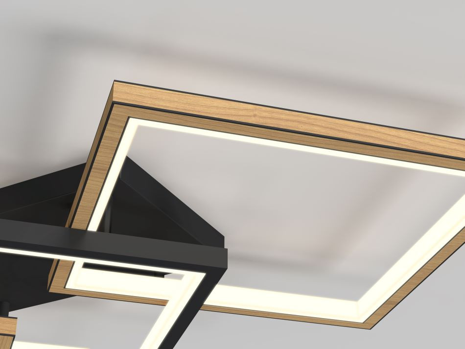 Plafonnier 39w 4200lm 3000k 3Stap Zwart+HoutLook