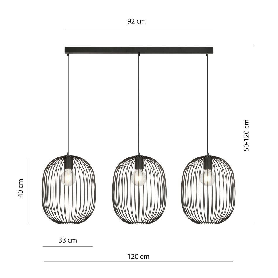 Hanglamp 3xE27 zwart
