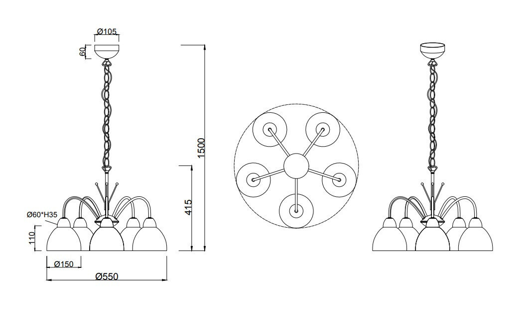 R31055007 DOBBY Luster 5xE14 Nikkelmat Glas