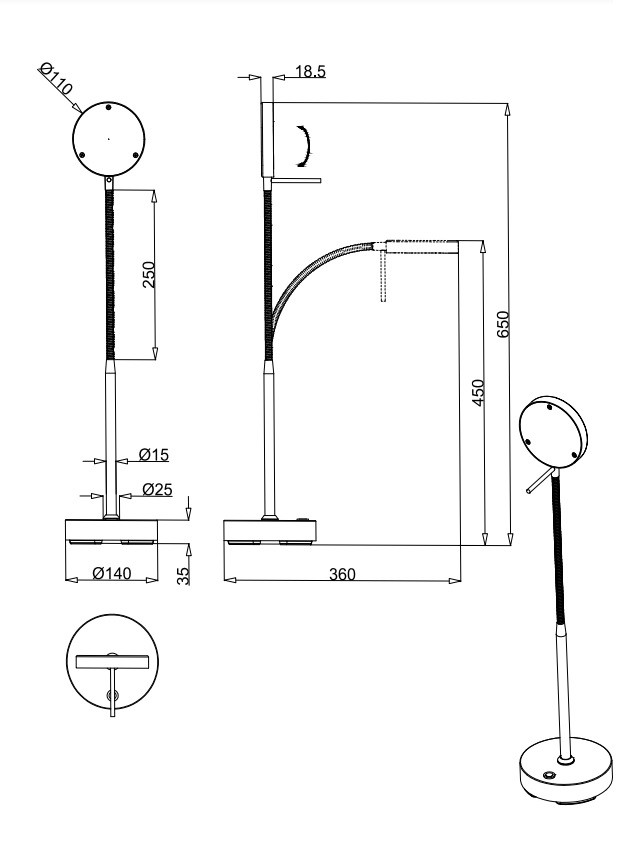 MORENO R54561132 Accu/Oplaadbaar Bureaulamp 3w 300lm 3CCT zwart
