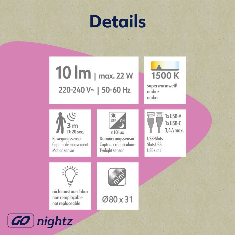 LED Nachtlicht 0,35w 10lm 1500k + laadfunctie