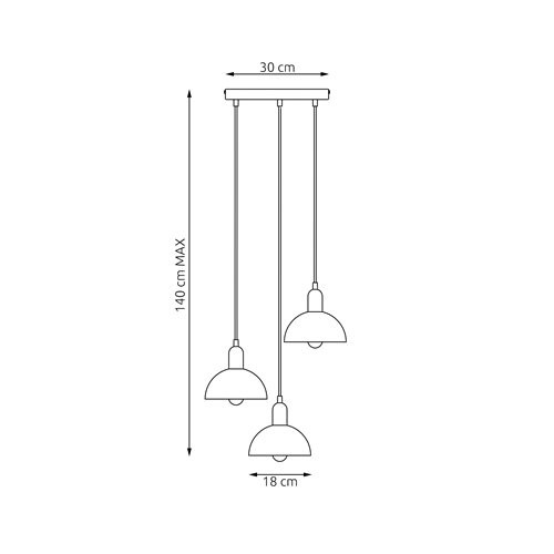 Hanglamp 3xE27 zwart messing
