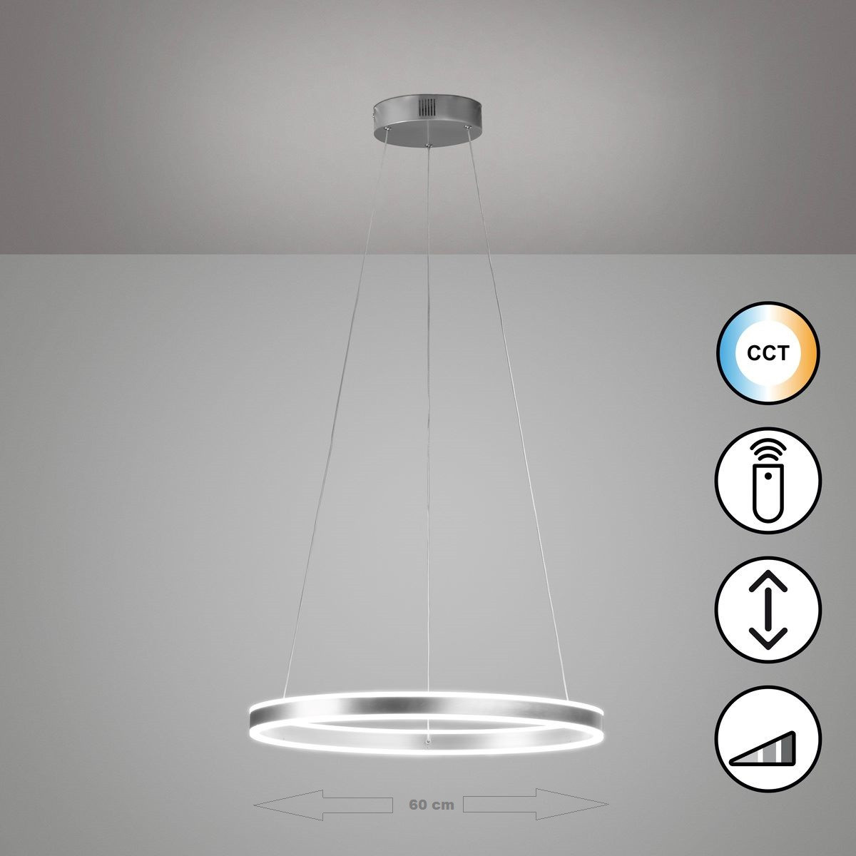 Hanglamp 60 54w 8500lm CCT Dim Nikkelmat