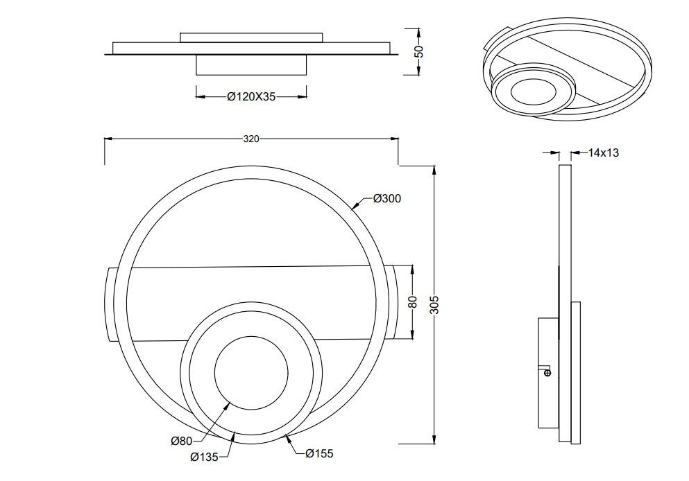 R63671132 HORUS Plafondlamp 22w 2500lm 3000k zwart