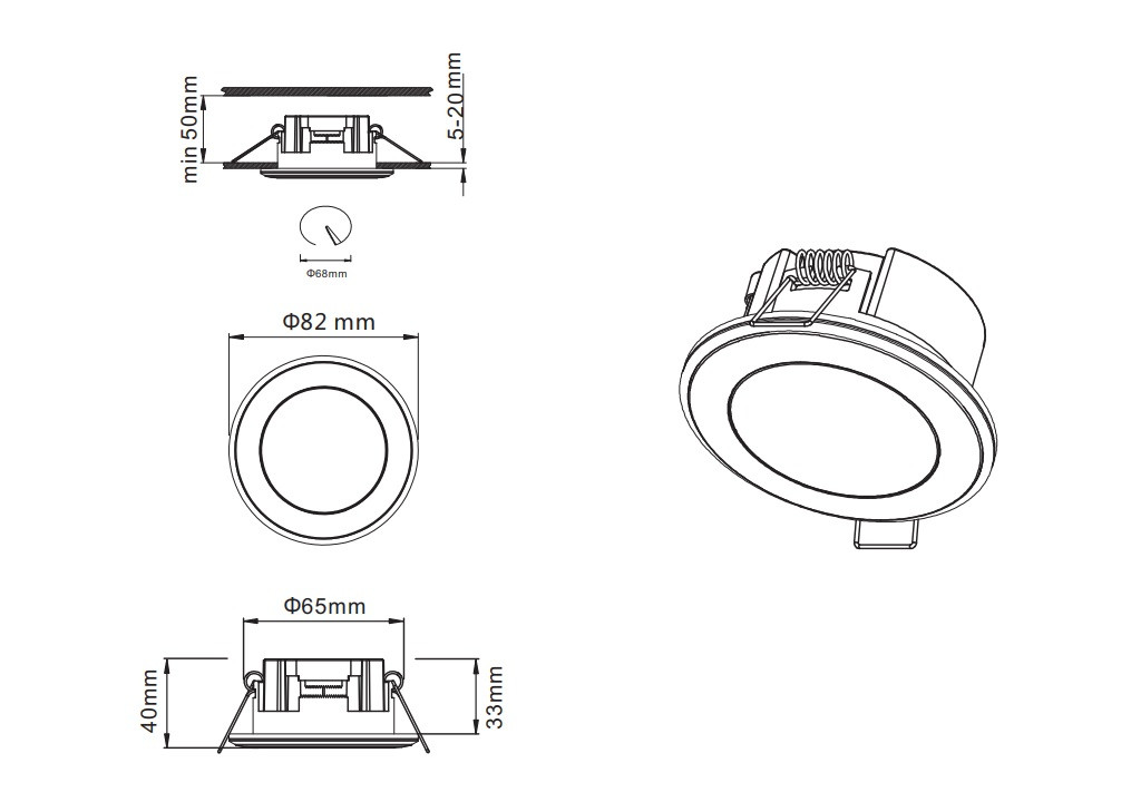 652310131 AURA Inbouw 5,5w 420lm 3000k Wit 3-WaySwitch