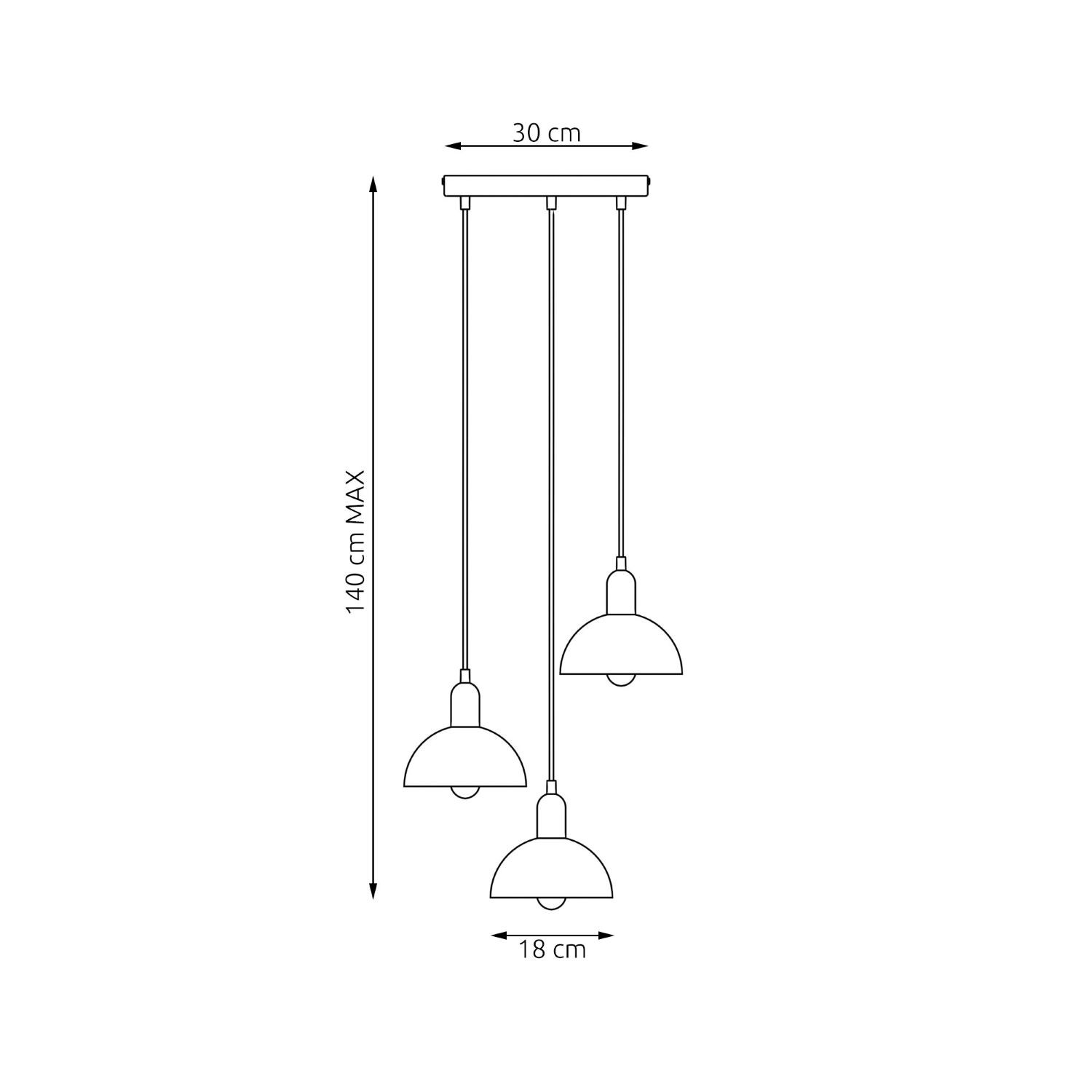 Hanglamp 3xE27 zwart messing