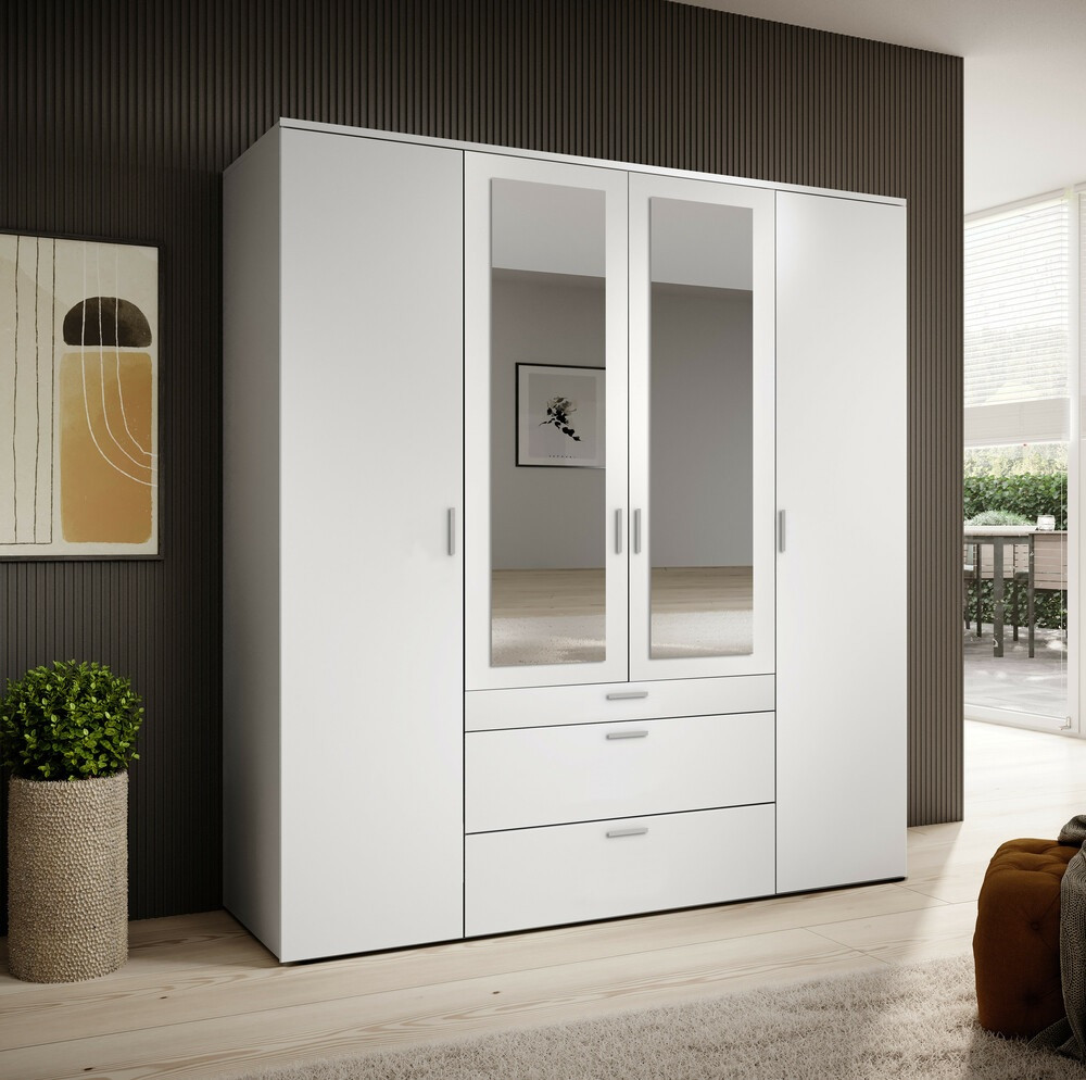 Kleerkast Versus 4 deurs 3 laden met spiegel wit