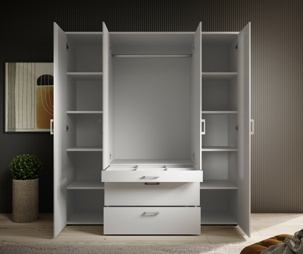 Kleerkast Versus 4 deurs 3 laden met spiegel wit