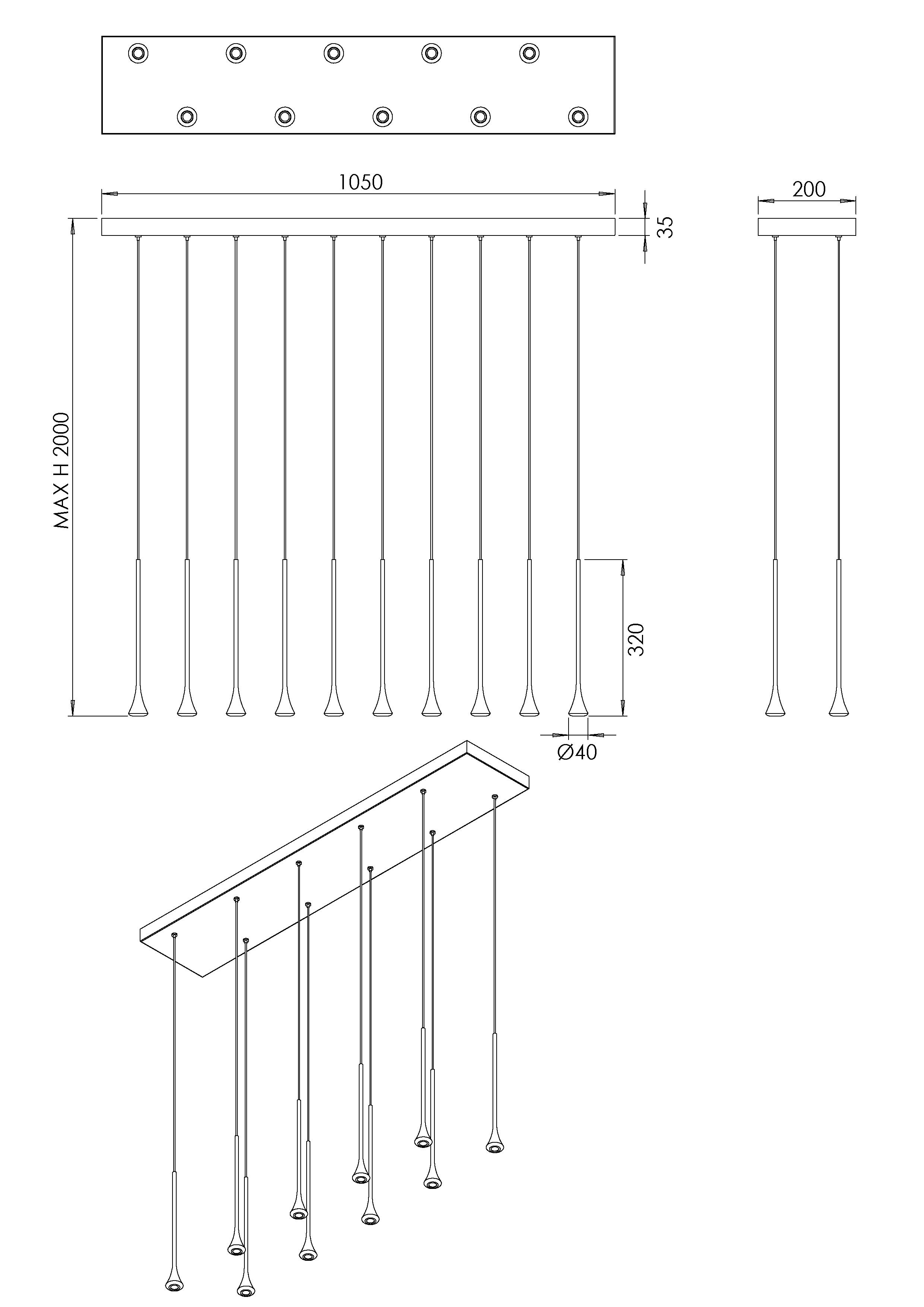 Pendel 10x5w 4650lm 3000k Zwart