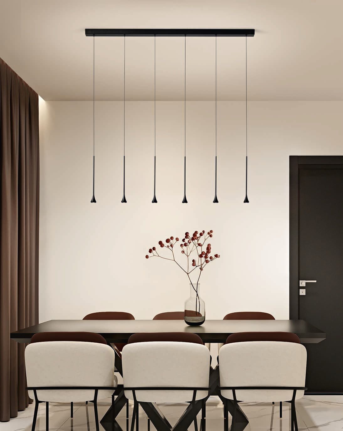 Pendel 6x5w 2790lm 3000k zwart