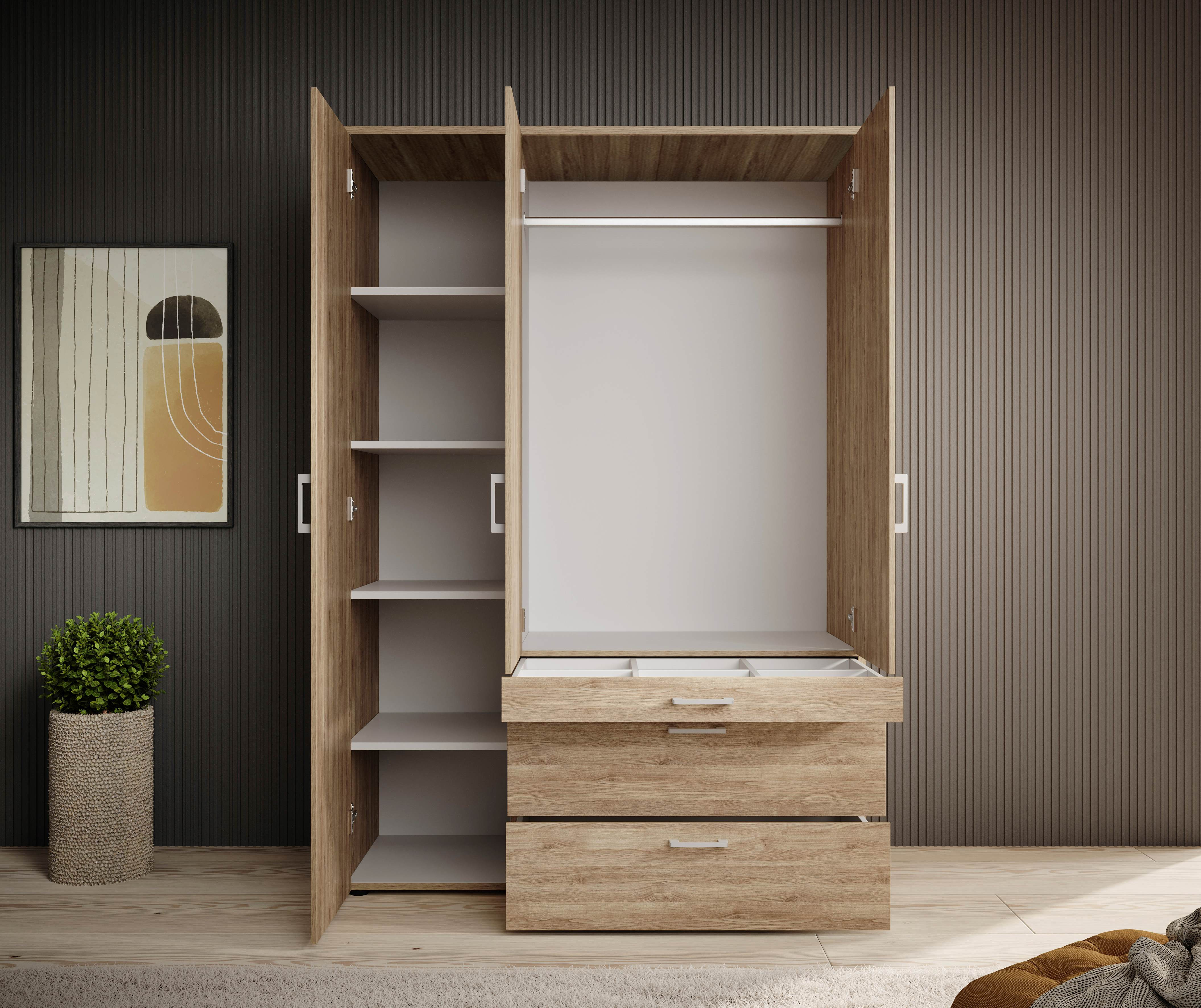 Kleerkast Versus 3 deurs 3 laden met spiegel decor eiken