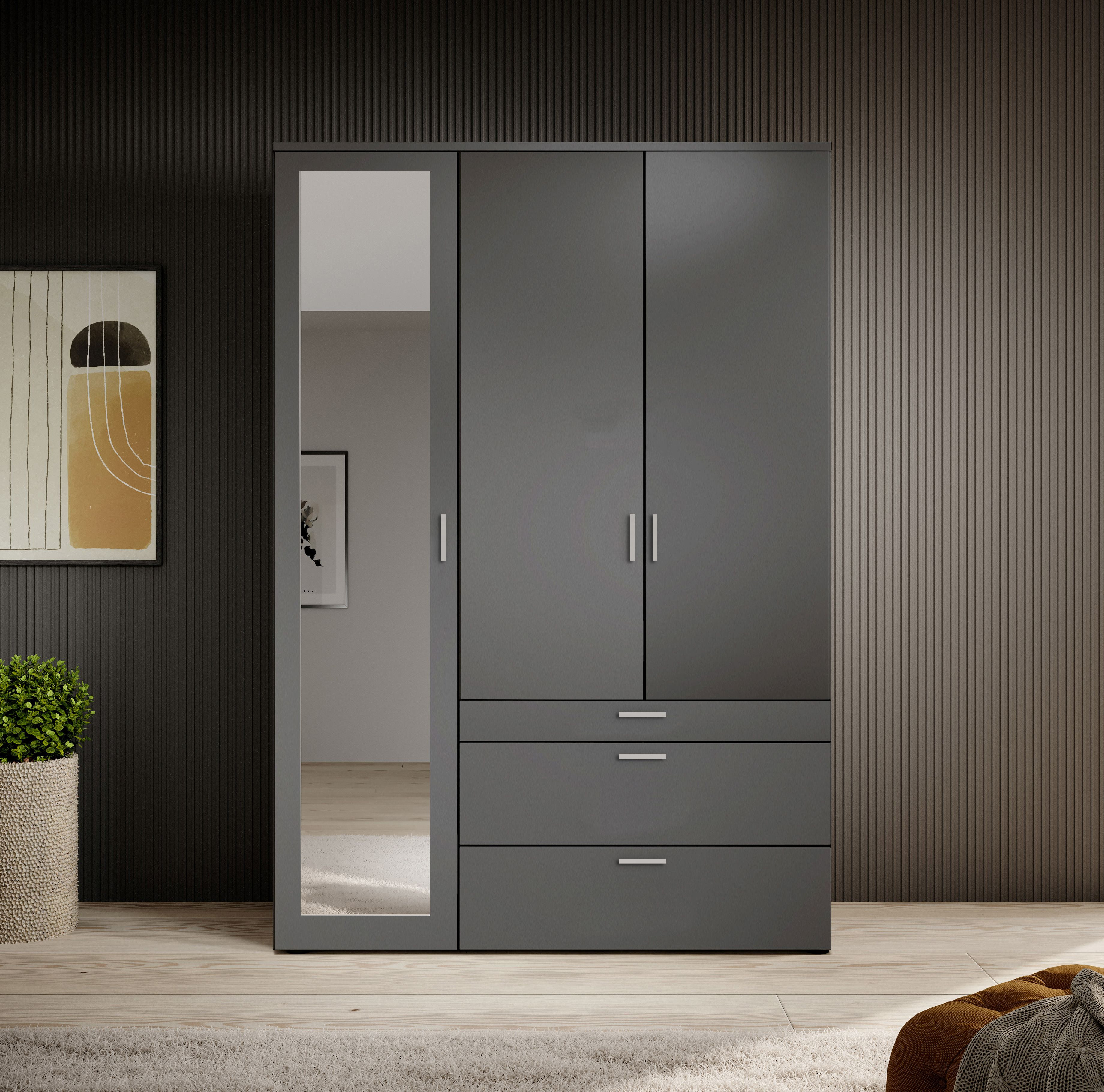 Kleerkast Versus 3 deurs 3 laden met spiegel Antraciet