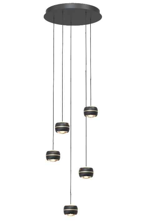 09822/05/30 WISSENT Pendel 5L 30w 3200lm 3000k Zwart/Goud