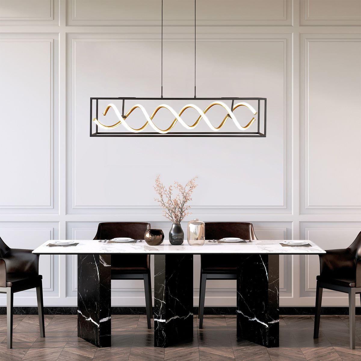 Pendel 42w 5100lm CCT DIM RC zwart goud