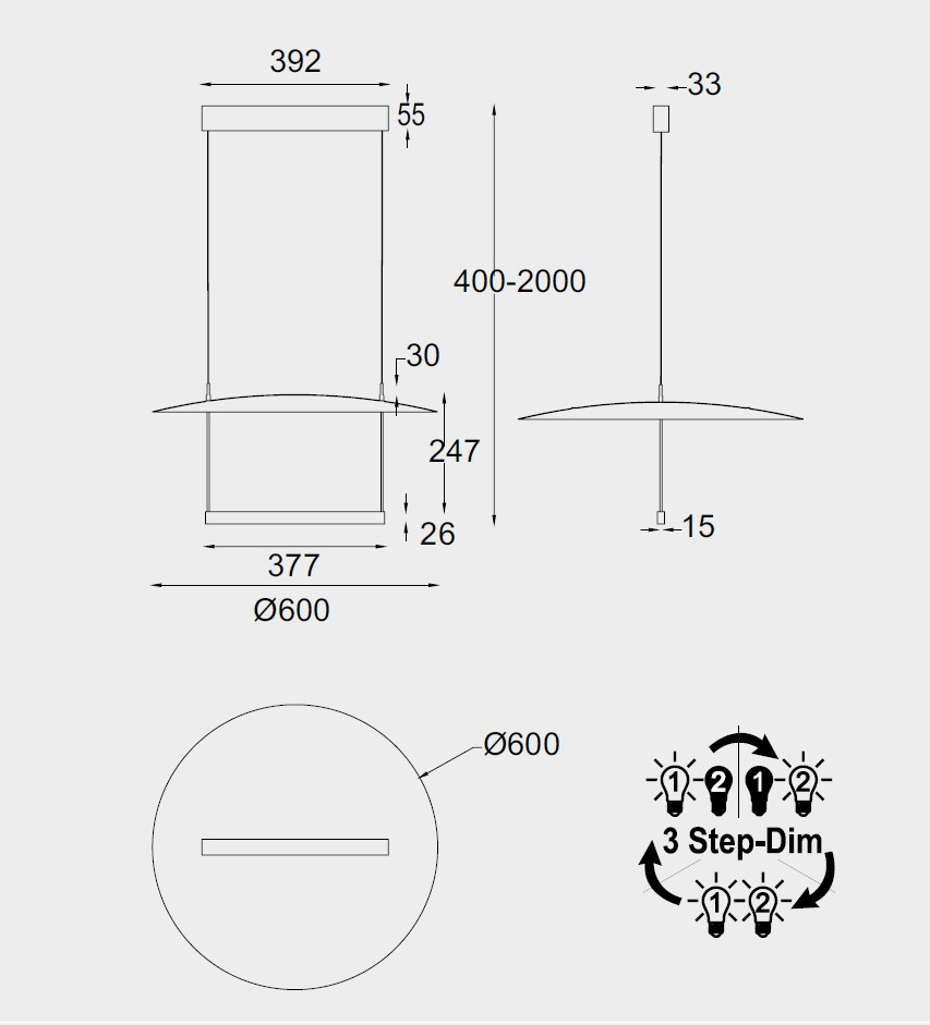 Pendel 30w 2920lm 3000k zwart