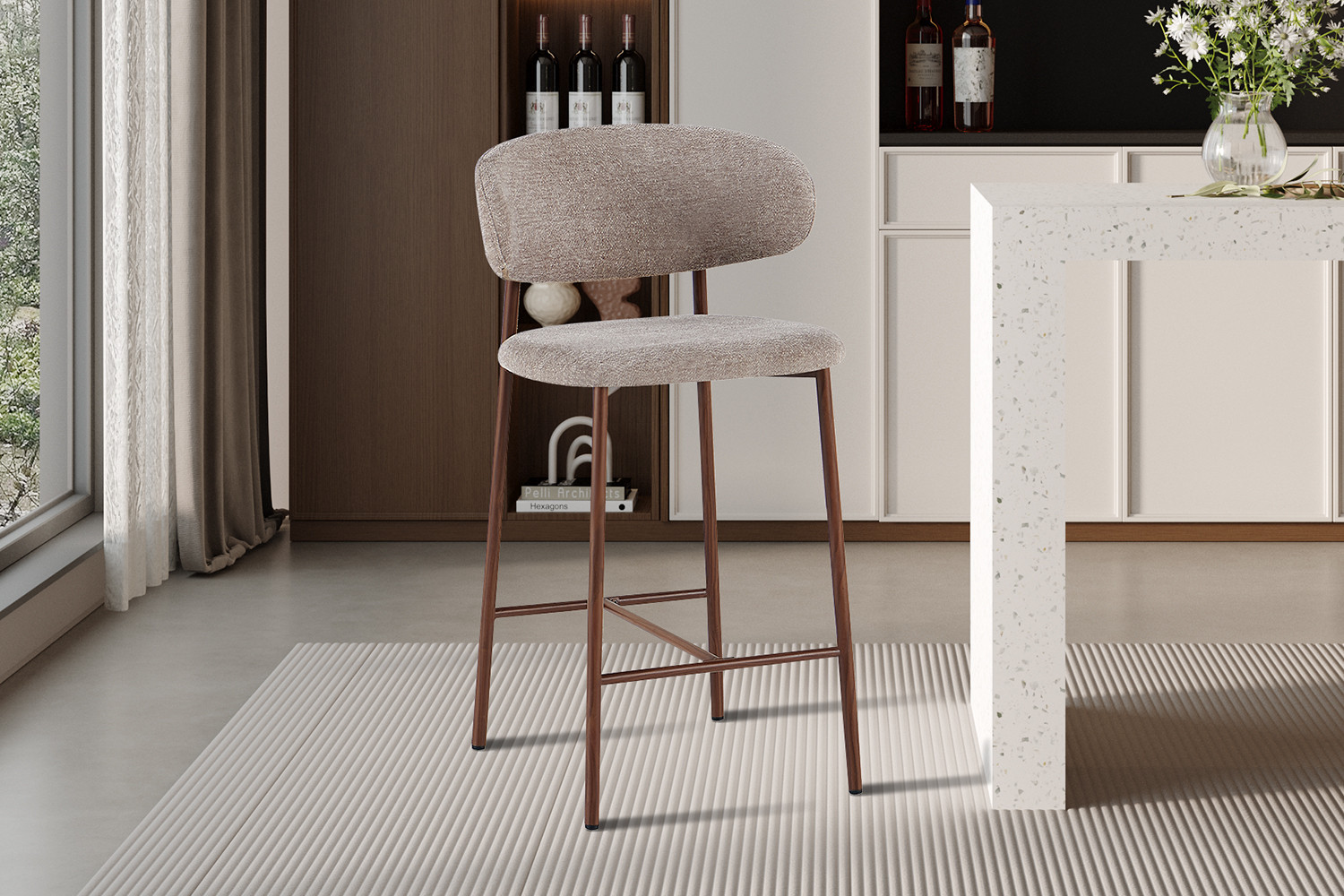 Counterstoel Bahia walnoot stof zand