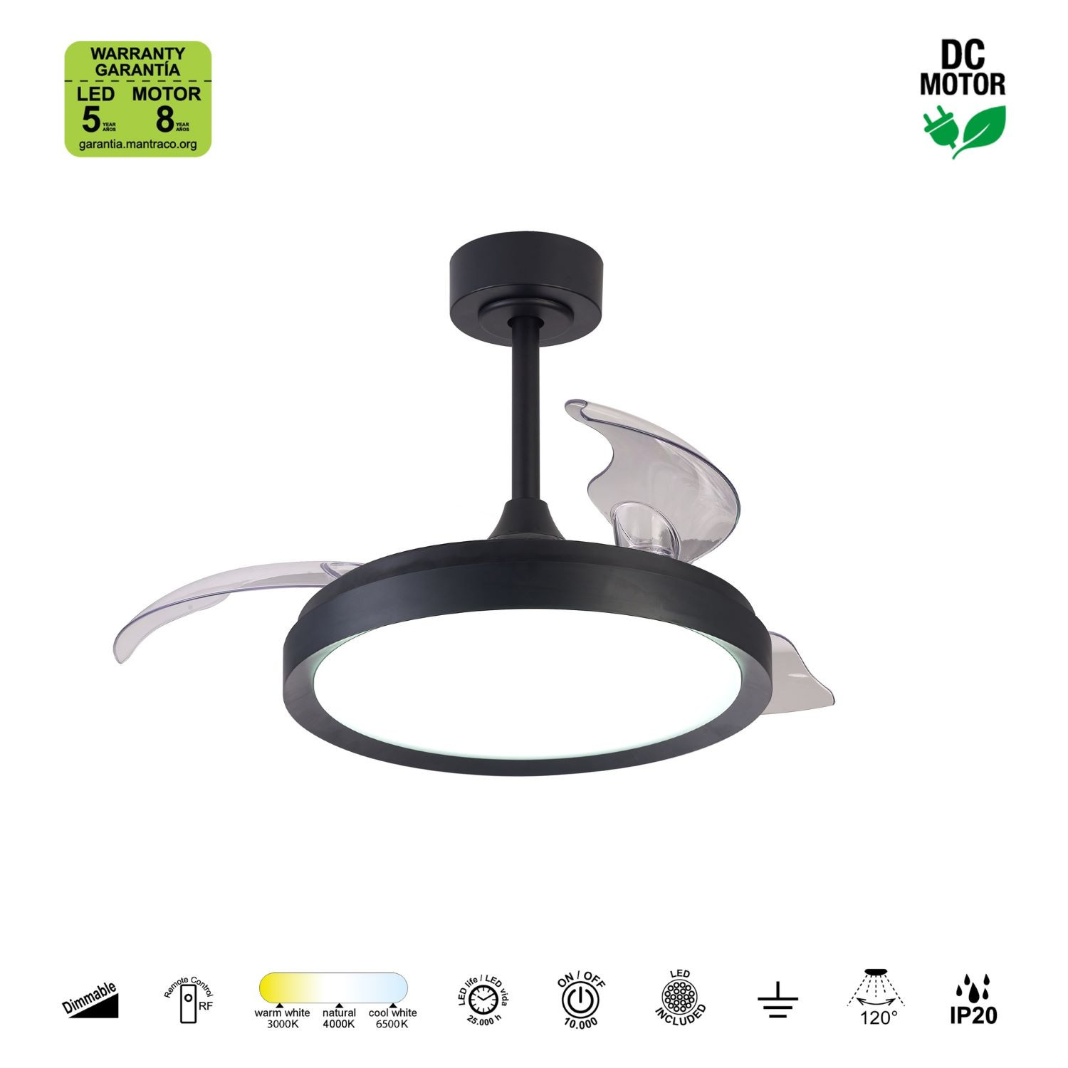 Plafondventilator 40w 4200lm CCT