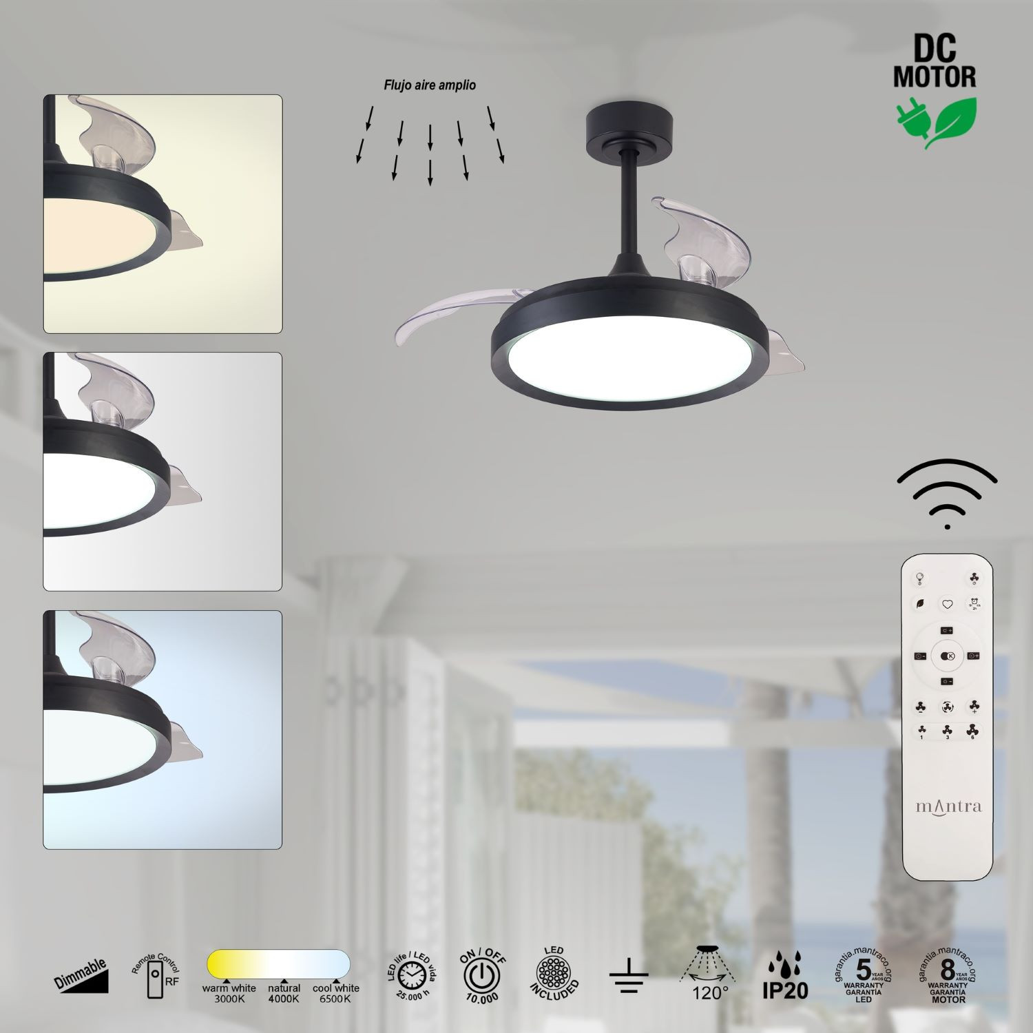 Plafondventilator 40w 4200lm CCT