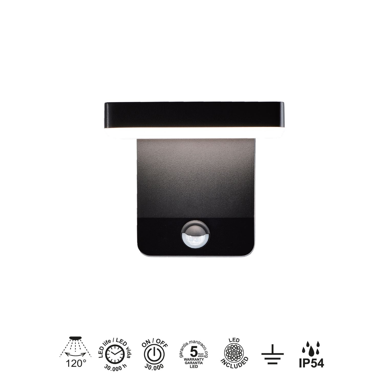 Tuinlamp IP54 PIR 20w 1700lm 3000k Zwart