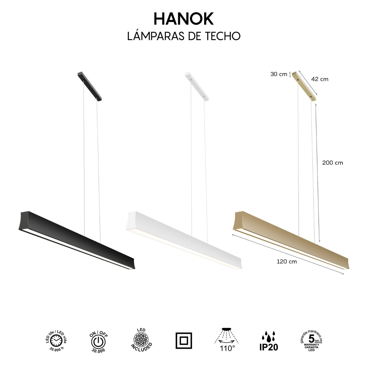 Hanglamp 38w 2850lm 3000k zwart