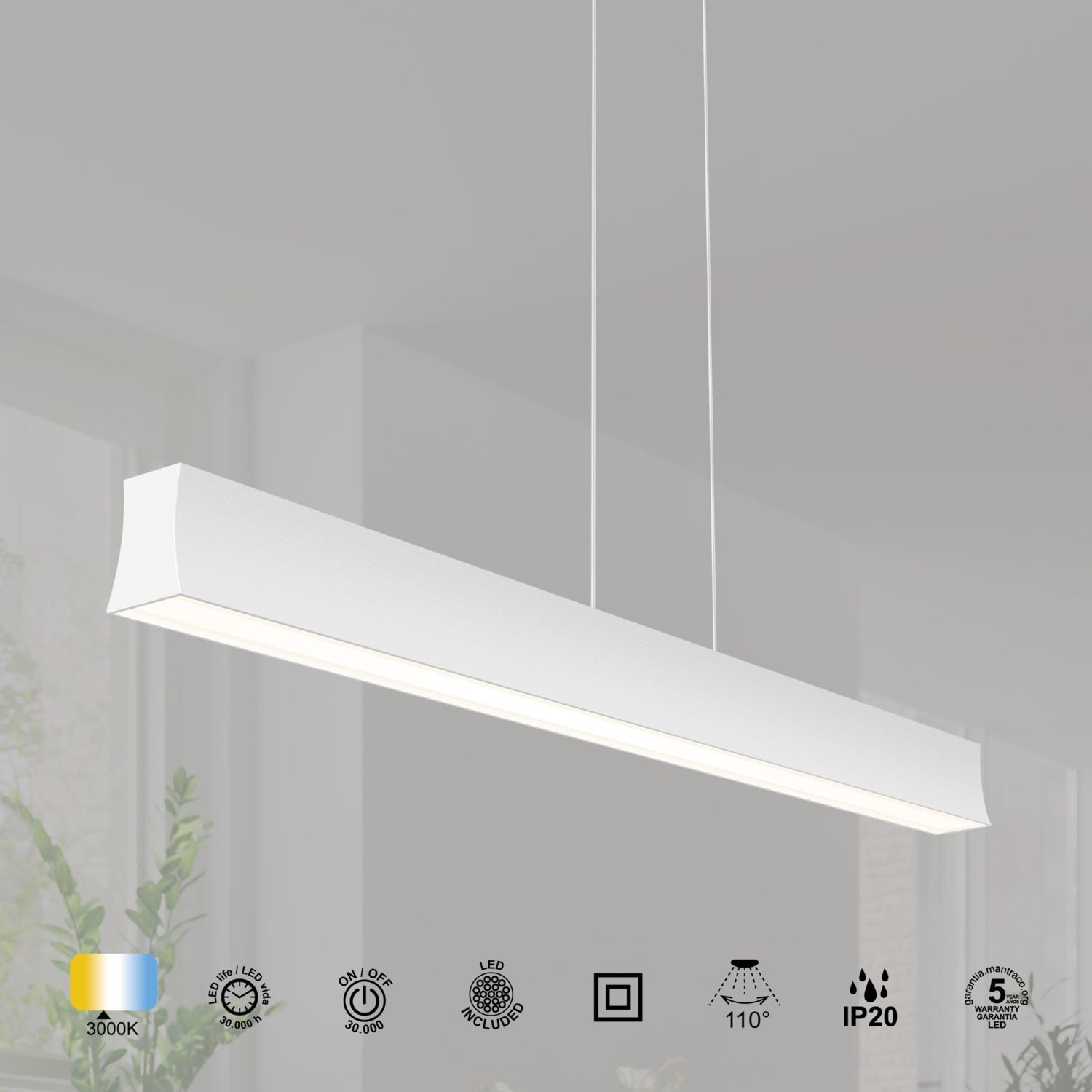 Hanglamp 38w 2850lm 3000k wit