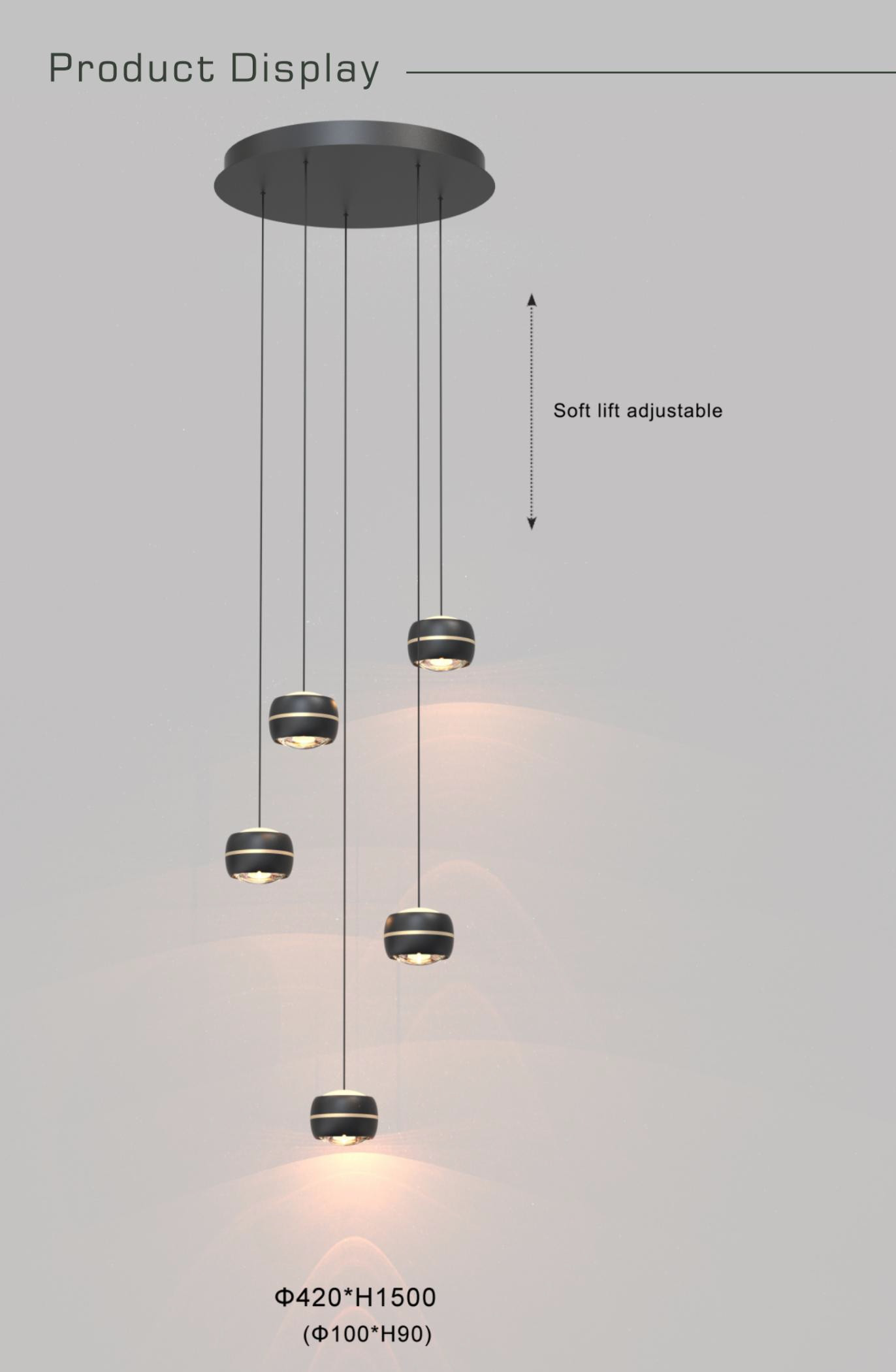 09822/05/30 WISSENT Pendel 5L 30w 3200lm 3000k Zwart/Goud