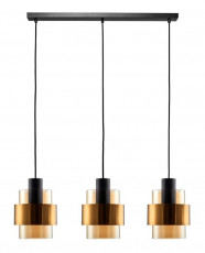 Hanglamp 3xE27 Zwart Goud Amber Glas.jpg