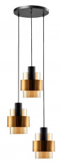 Hanglamp 3xE27 Zwart Goud Amber Glas.jpg