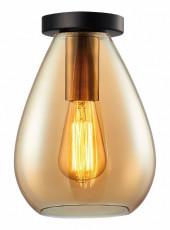 Plafondlicht E27 Zwart Goud Amber Glas.jpg