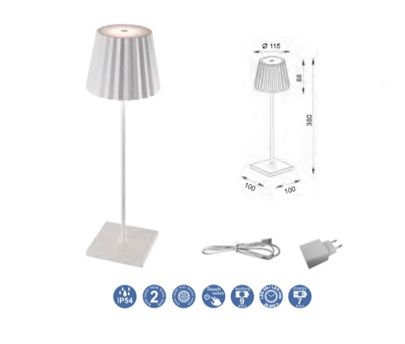 6481 K2 Oplaadbare/Accu Tafellamp IP54 Wit 2,2w 188lm 3000k