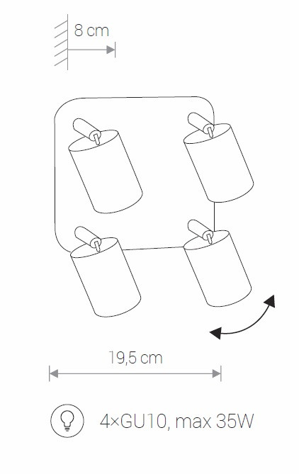 Spot 4xGu10 Zwart/Chrome