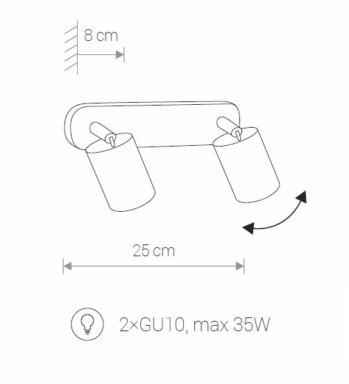 Spot 2xGu10 Zwart/Chrome
