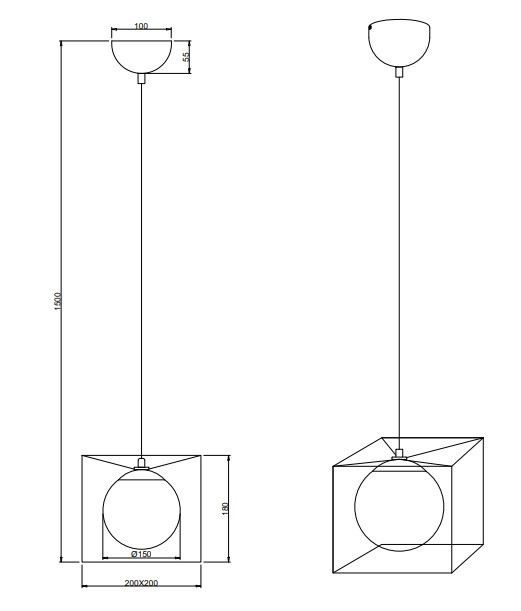 R30401032 GABBIA Pendel E27 Zwart/Opaal