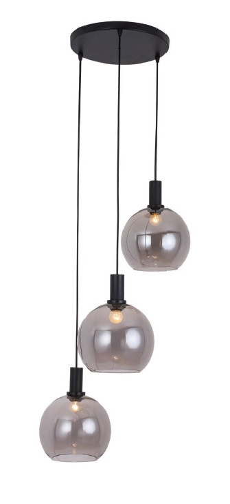 Hanglamp R3xE27 Zwart Rookglas