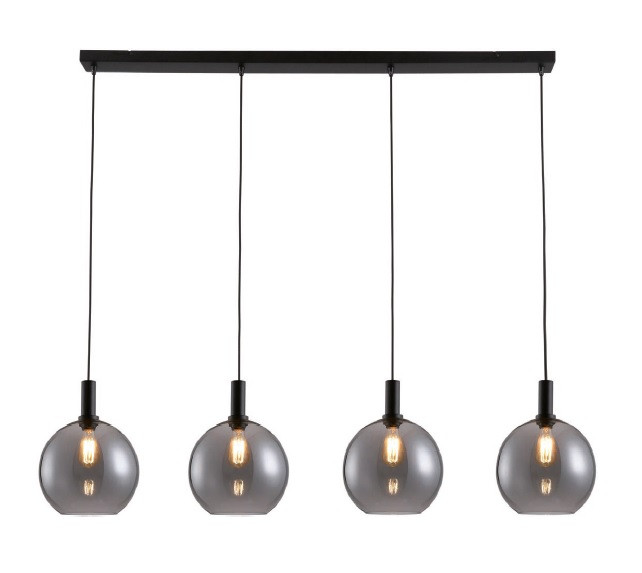 Hanglamp 4xE27 Zwart Rookglas