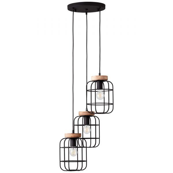 99255/66 GWEN Hanglamp R3xE27 Antiek hout/Mat zwart